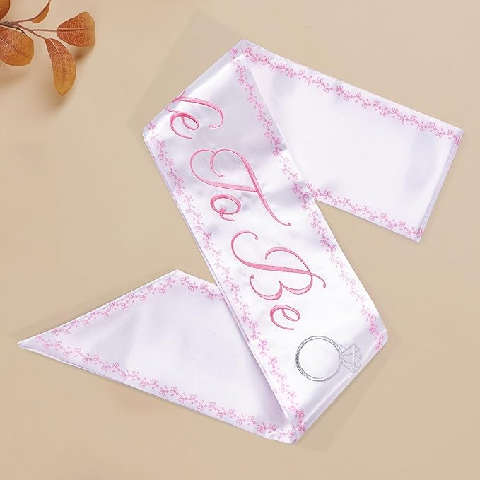 Embroidered Bride to Be Sash Double-Layer Satin Sash with Pink Trim Bridal Shower Hen Night Bachelorette Party Accessories