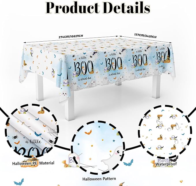 MEHOFOND Halloween Little Boo Baby Shower Decorations for Boy, A Little Boo is Almost Due Party Supplies Blue Disposable Tableware Set 169Pcs Plates Napkins Plastic Tablecloth for Baby Shower Party