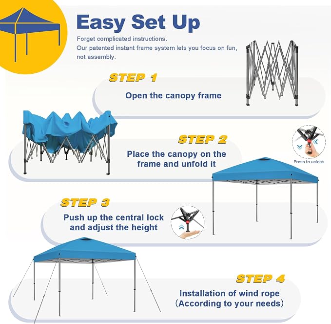 Explore Land 10x10 Pop Up Canopy with One Push Setup Heavy Duty Outdoor Sun Shade Tent for Beach,Camping,Events,Parties(Blue)