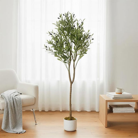 4.3FT Olive Trees Artificial Indoor, Potted Fake Olive Tree with Silk Leaves & 44 Fruits, Decorative Floor Plant for Living Room Indoor Outdoor Office Decor