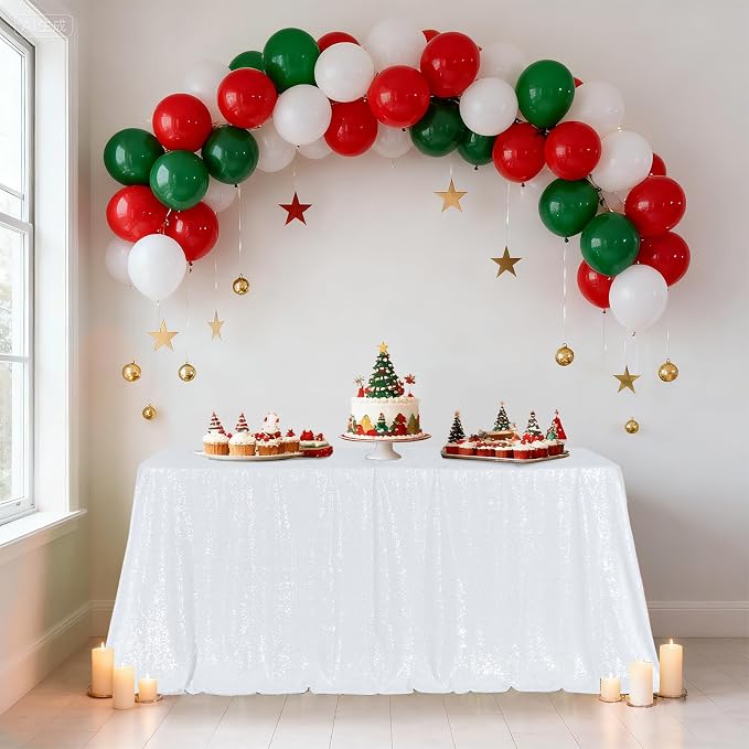 Poise3EHome White Sequin Tablecloth 90×156 Inch Rectangle Sparkly Fabric Table Cloth for Birthday Wedding Party Holiday Baby Shower Christmas Decoration