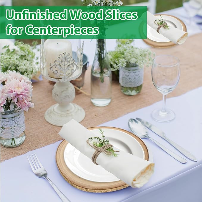 WOPPLXY 8 Pcs Large Unfinished Wood Slices for Centerpieces, 9-10 Inches Wood Rounds for Tables Decor Round Wooden Discs, Wooden Slices Rustic Wood Slabs for DIY Crafts, Wedding,Christmas,Table Decor