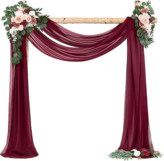 Wedding Arch Draping Fabric,2 Panels 28" x18ft Burgundy Wedding Arch Drapes for Ceremony Sheer Chiffon Fabric Drapes Arbor Drapery Decorations for Reception Party