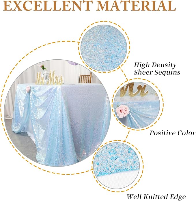 ShiDianYi Aqua Tablecloth Rectangle 60X102 Inch Sequin Fabric Tablecloths Iridescent Blue Sequin Overlay Glitter Table Cloth Mermaid Table Cover for Birthday Party