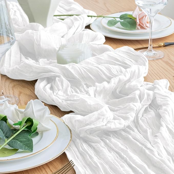 Table Runner Cheesecloth 10FT Ivory Boho Gauze Cheese Cloth Rustic Sheer Table Runners for Wedding Bridal Baby Shower Party Decoration