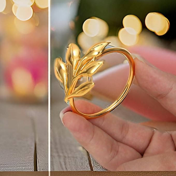 Set of 50 Leaf Napkin Rings Metal Gold Leaf Napkin Ring, Metal Napkin Rings Dinner Banquet Serviette Decor, Dinning Table Setting for Thanksgiving Christmas Halloween Holiday Wedding Party