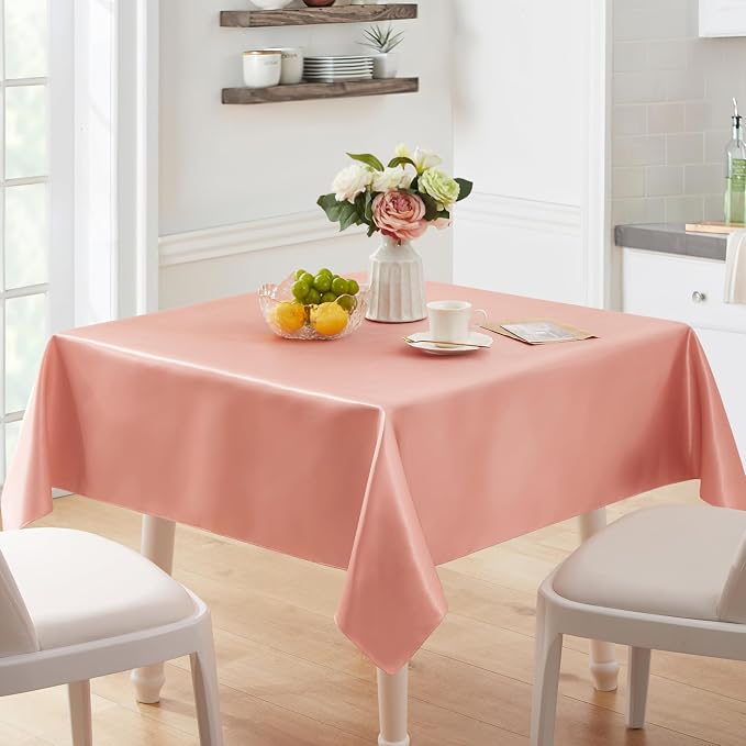 6 Pack Square Satin Table Cover Silkly Soft Table Cloth, Satin Dining Table Cloths for Wedding Banquet Table Decoration, Dining Room, Indoor and Outdoor Use, 52 x 52 Inches, Rose Gold