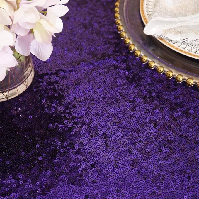 Eternal Beauty Purple Tablecloth, 60x120 Inch Sequin Rectangle Table Cover for Cake Dessert Exhibition Party Birthday Events