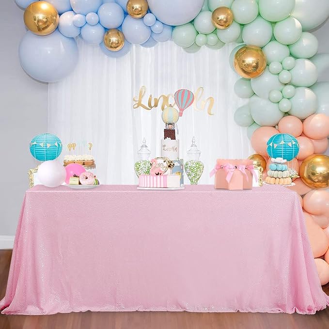 B-COOL Pink Tablecloth Sequin Table Overlays Elegance Wedding Decoration Rectangular Party Tablecloths Sequin Table Drapes for Patio Birthday 90x90inch