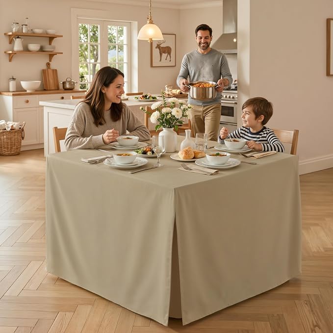 Shillance 1 Pack Khaki Square Tablecloth for 34x34 Inch Card Table Cover Waterproof Oil-Proof Spill-Proof Polyester Square Fitted Tablecloth for Wedding Parties Display Trade Show