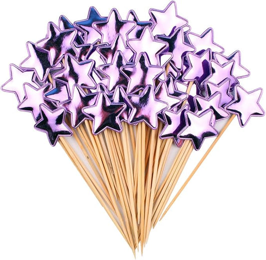 ECYC 50 Pcs Star Glitter Cake Topper, Twinkle Cupcake Picks for Wedding Birthday Baby Shower Party,Purple