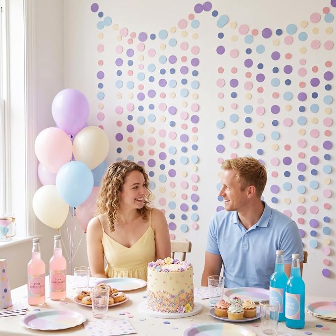 Outus 10 Pieces Colorful Circle Garland Banner Hanging Paper Dot Decorations for Classroom, Birthday Party, Baby Shower, Wedding Backdrop & Photo Booth Graduation Decor (Pastel Rainbow)