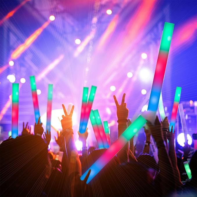 SHQDD 115 Pack LED Foam Glow Sticks, Glow Sticks Bulk with 3 Modes Colorful Flashing, Glow in the Dark Party Supplies for Wedding, Raves, Concert, Camping, Sporting Events, New Year Carnival