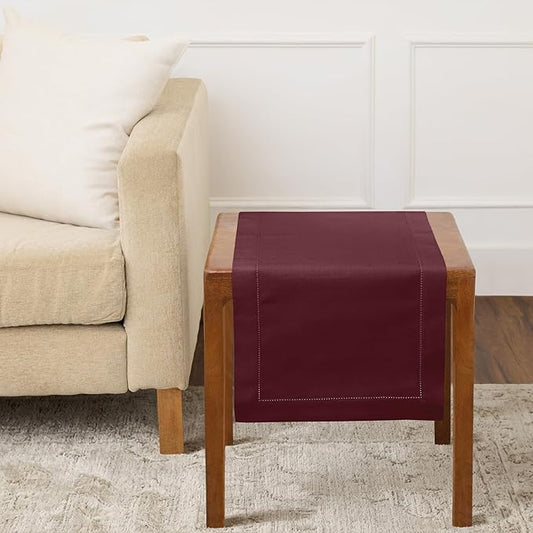 Solino Home Wine Table Runner 36 Inches - Cotton Linen Hemstitch Coffee Table Runner 14 x 36 Inch Ideal for Dresser Tables, Mothers Day