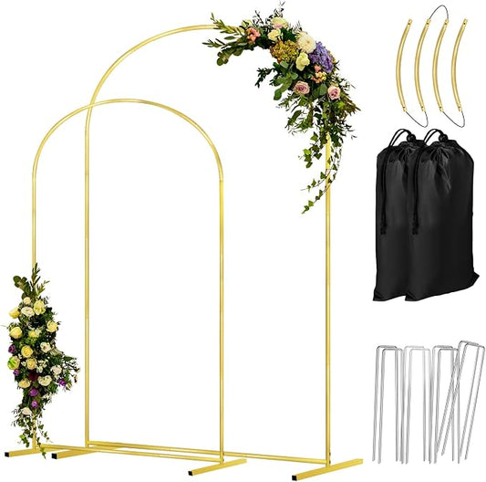 COLRASN Wedding Arch Backdrop Stand Set of 2 Gold Metal Balloon Arch Stand 7.2FT & 6.6FT Backdrop Frame for Birthday Party Wedding Ceremony Graduation Bridal Baby Shower Event Decor