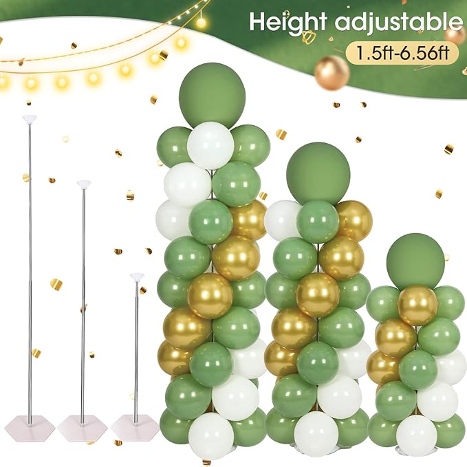 Balloon Column Stand with 102 Balloons, Balloon Column Kit Set of 2, Metal Balloon Tower Stand with Base for Floor, Height Adjustable from 1.57 to 7 Ft, For Party Decorations