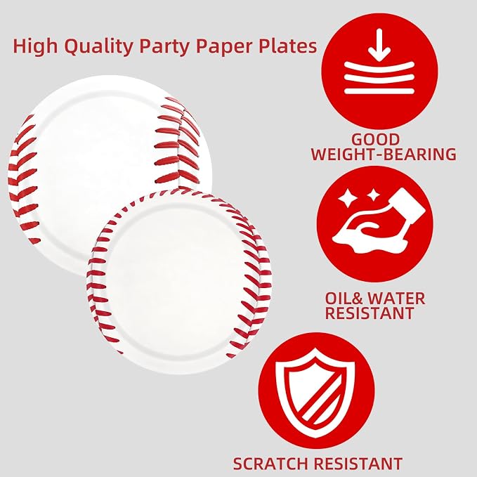 163pcs Baseball Party Supplies Set, Complete Decoration Kit with Plates, Napkins, Banner, Tablecloth, Cake Toppers for Birthday Party, Serves 24