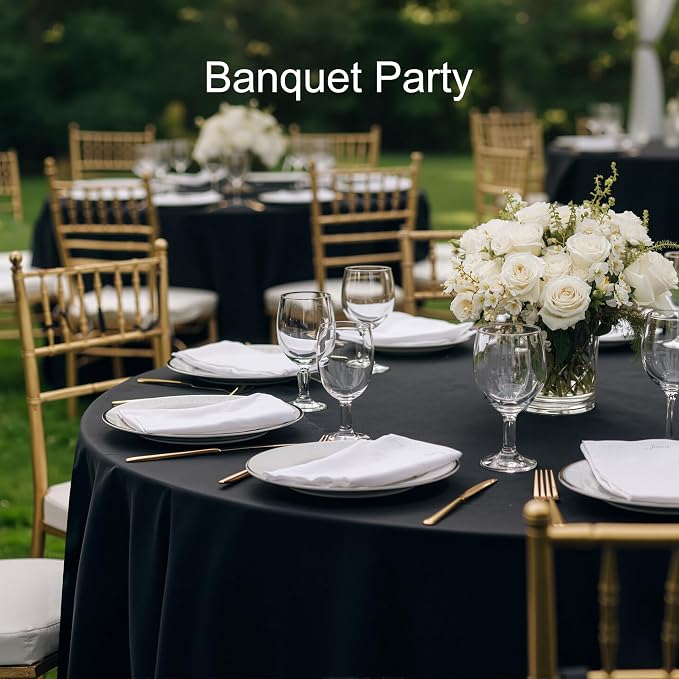 joybest 6 Pack Round Tablecloths 90 Inch Black Polyester Table Cloth for 30-60 Inch Tables, Stain and Wrinkle Resistant Washable Fabric Table Cover for Wedding, Party, Reception, Banquet