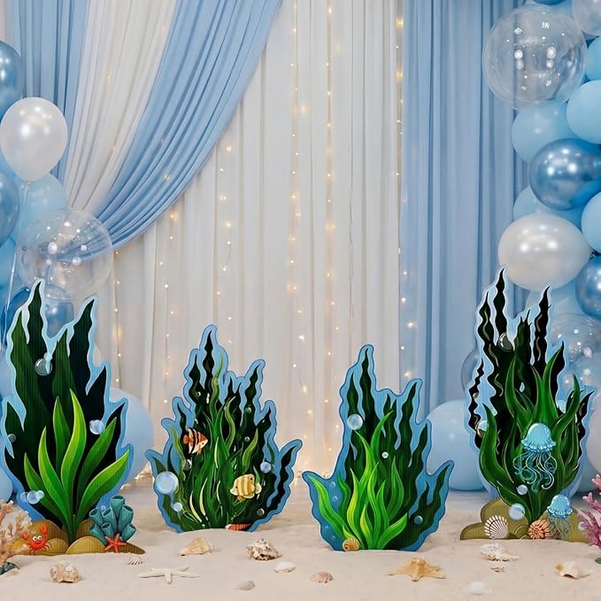 4 Pcs Seaweed Cardboard Cutouts Set of 4 Under The Sea Lifesize Party Decorations with Ocean Elements Vibrant Ocean Themed Props for Events and Displays 19.69-23.62 Inches Tall Cutouts