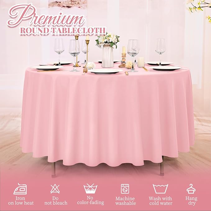 Pesonlook 10 Pack Pink Round Tablecloth 120 Inch, Waterproof Polyester Fabric Table Cloth for Round Tables, Stain Wrinkle Resistant Tablecloths Washable Table Cover for Wedding Dining Party Banquet