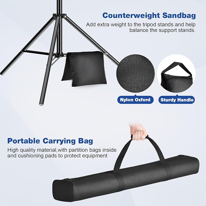 12 x 10ft Photo Video Studio Heavy Duty Backdrop Stand, Adjustable Photography Background Support Systemt Kit with Shock-Proof Spring, 2 Sandbags, Carrying Bag, 6 Clamps