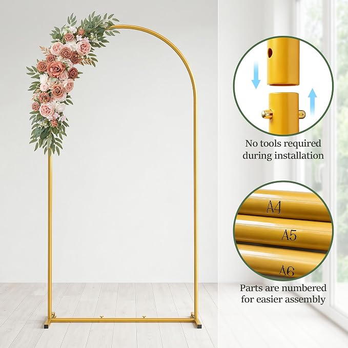 6FT Arch Backdrop Stand, Metal Gold Wedding Arch Frame, Balloon Arch Stand for Wedding, Birthday, Ceremony, Baby Shower, Party Decor