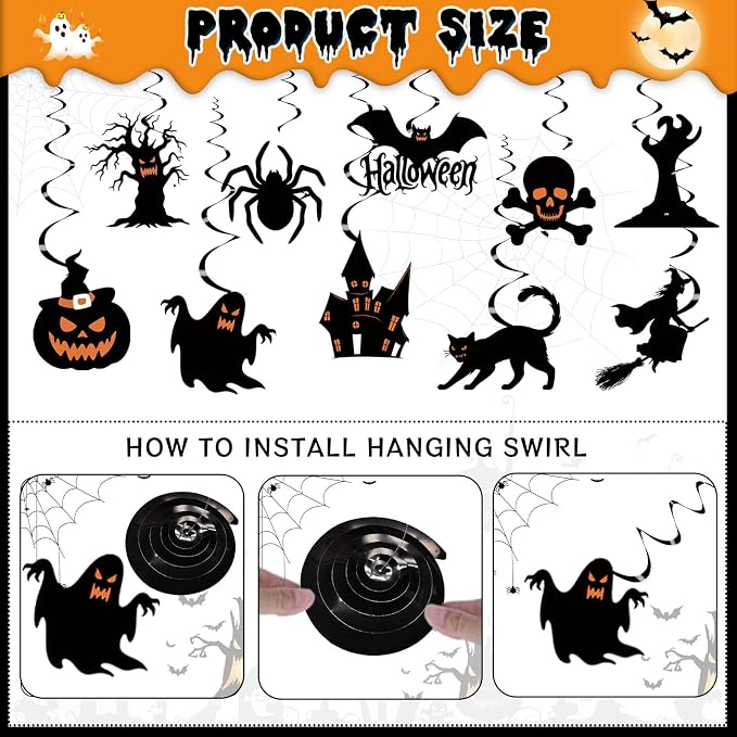 Halloween Party Decorations Happy Halloween Banner Kit Including Trick or Treat Sign Ghost Witches Hanging Swirl, Pumpkins Bats and Skull Head for Indoor Outdoor Decorations