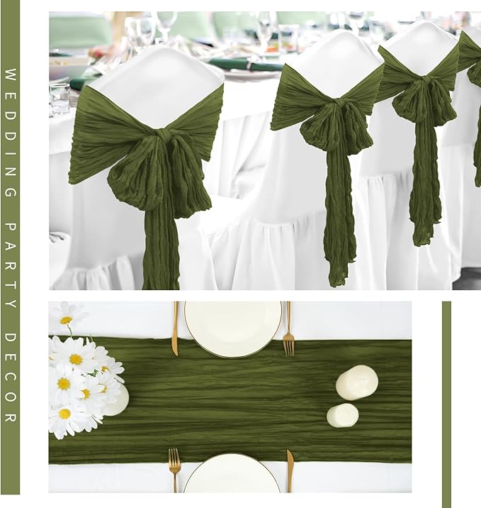 24 Pack Cheesecloth Table Runner 20 x 120 inch Cheese Cloth Table Runner Bulk,Romantic Boho Sheer Gauze Fabric Table Runners for Wedding Reception,Party,Bridal Shower Table Decor(Olive Green)