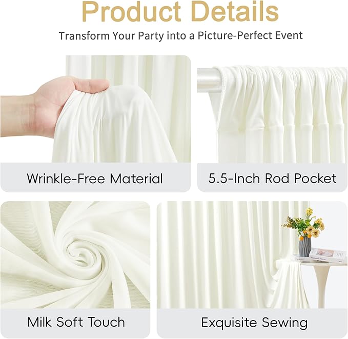 30x15ft Ivory Backdrop Curtains for Parties Wrinkle Free Fabric Backdrop Curtain Wedding Photo Drapes Backdrop for Birthday Party Baby Shower Bridal Shower Photography Stage Back Drop 6 Panels 5x15FT
