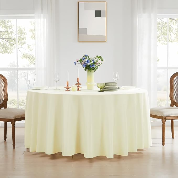 Round Tablecloth 132 Inch 10 Pack Ivory Tablecloths Washable Decorative Polyester Table Clothes Cover for Dining Table Banquets Buffet Parties and Wedding
