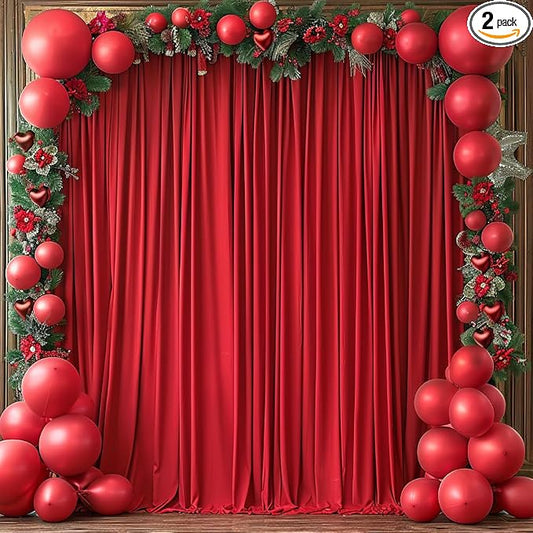 10x10ft Wrinkle Free Red Backdrop Curtain for Parties Soft Fabric Drapes Wedding Red Curtain Backdrop for Birthday Party Decorations Background for Photography 5x10ft, 2 Panels