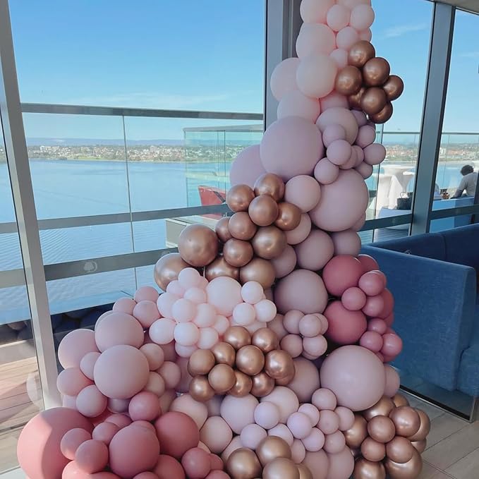 Double Stuffed Dusty Pink Cream Balloon Arch Kit, Boho Neutral Balloon Garland Dusty Rose Mauve Blush White Sand Blush Brown Metallic Gold Balloons for Bridal Shower Wedding Birthday Party Decoration