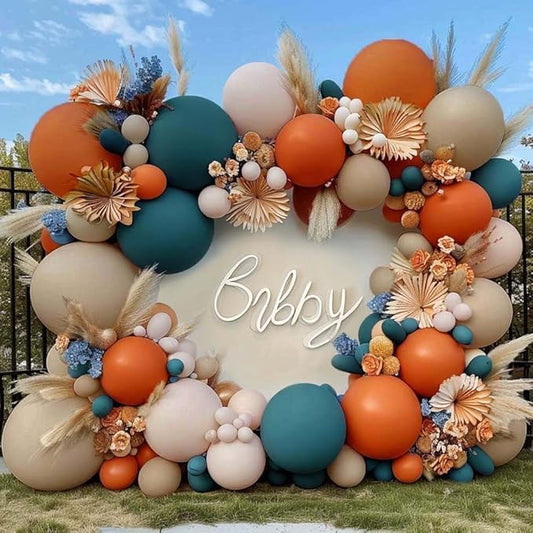 Dusty Blue Orange Balloon Arch Kit Double Stuffed Burnt Orange Blush White Sand Balloon Garland with Dark Teal Latex for Boho Baby Shower Birthday Bridal Wedding Party Decor
