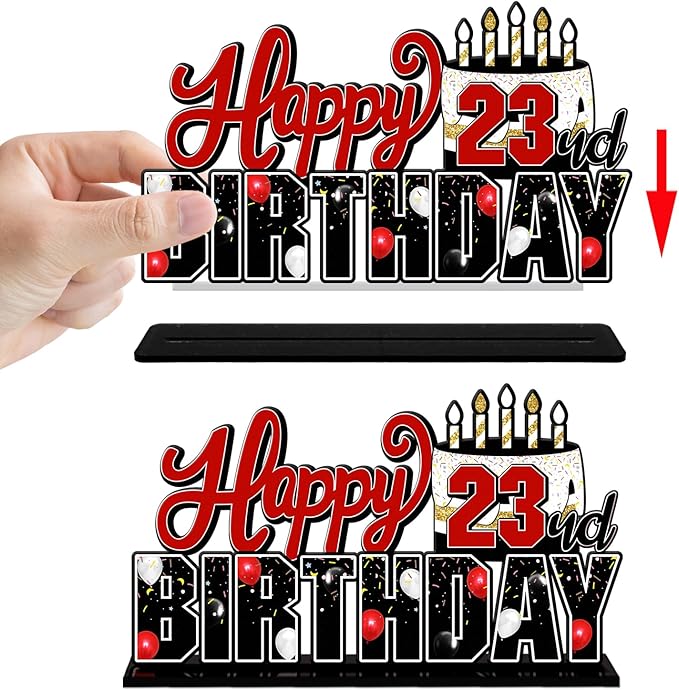 LINGTEER Happy 23rd Birthday Red Acrylic Table Topper Centerpieces Set - Cheers to 23 Years Old Birthday 23rd Bday Party Gift Decorations.