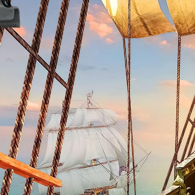 Pirate Ship Backdrop for Photography 10X8FT Nautical Treasure Map Old Wooden Deck Kids Boys Happy Birthday Supplies Baby Shower Decorations Banner Background Photo Studio Booth Props