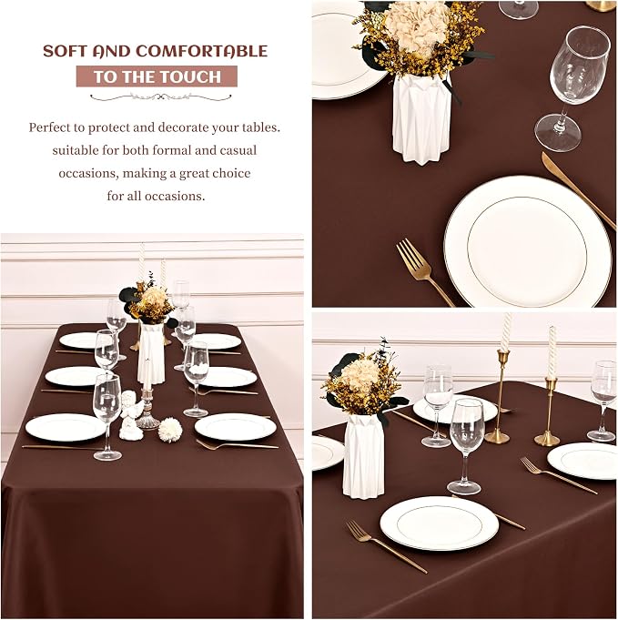 Showgeous 12 Pack Table Cloth Brown Tablecloth 60 x 102 Inch Table Clothes for 6 Foot Rectangle Tables, Wrinkle Resistant Washable Polyester Table Cover for Wedding Parties Banquet