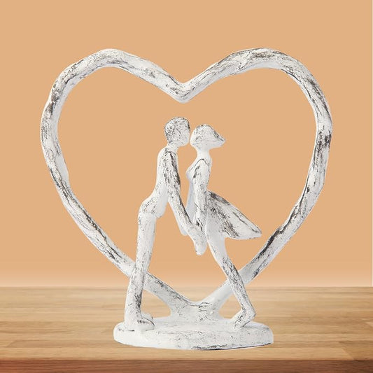 Anniversary Wedding Gift for Her Wife Husband Couple，Antique White Metal Couple Figurine Heart Sculpture Love Statue，Romantic 1st to 60th Anniversary,Includes Present Box and Gift Card，Valentines Gift