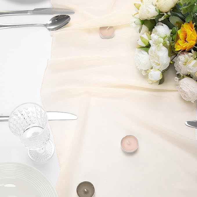 Ivory Chiffon Table Runner 35x120 Inches 12 Pack Bulk for Wedding Party Formal Event Table Decor