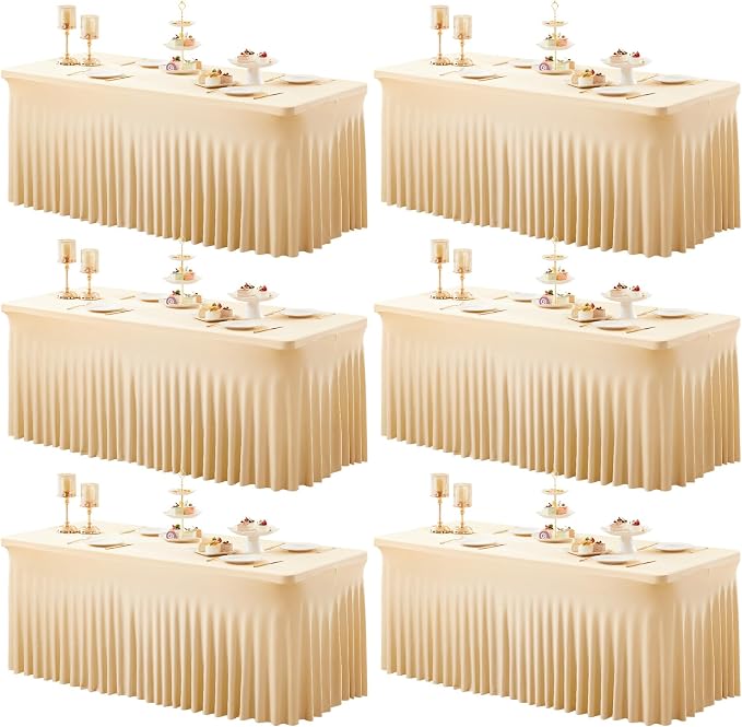 Shillance 6 Packs Champagne Spandex Tableclothes for 6 Foot Rectangle Table, Spandex Table Covers 6FT Stretch Table Skirts Wrinkle Free Fitted Table Cloth for Event, Wedding, Banquet & Parties