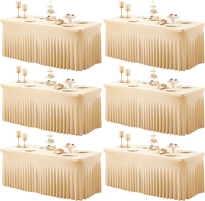6 Packs Dark Champagne Spandex Tableclothes for 6 Foot Rectangle Tables, Wrinkle Free 6ft Fitted Table Cover Stretch Table Cloth Desk Skirt for Weddings Baby Shower Birthday Party Banquet Decorations
