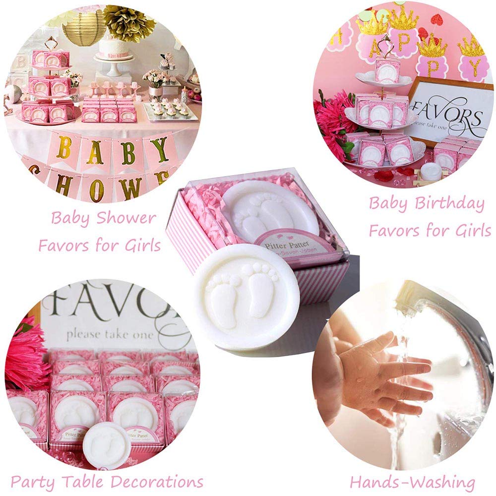 AIXIANG Baby Shower Favors Soaps Handmade Pink Gift Boxed Little Baby-feet Scented Soap Favors for Baby Girl Baby Shower Favors and Decorations (12 Pack, Baby Girls Baby Shower Favors)