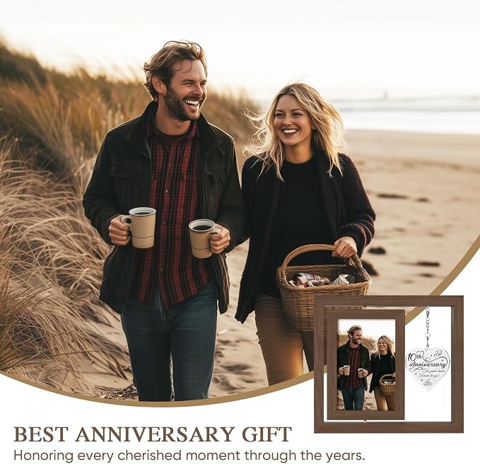 10 Year Anniversary Picture Frame Gifts for Him Her Couple Men Women Husband Wife, 10th Anniversary Wedding Gifts, Anniversary Wood Tin Gift, Traditional Ten Year tenth Anniversary Personalized Gift