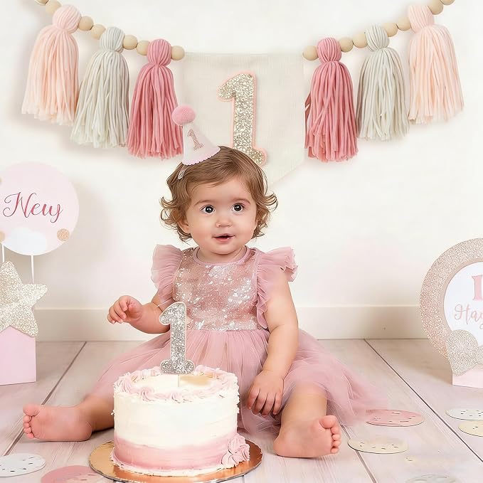 Handmade 1st Birthday High Chair Banner Birthday Decorations for Baby Boy with Garland Crown Hat Wild One Cake Topper Baby Photo Banner for Boy Wall Hangings Decorations