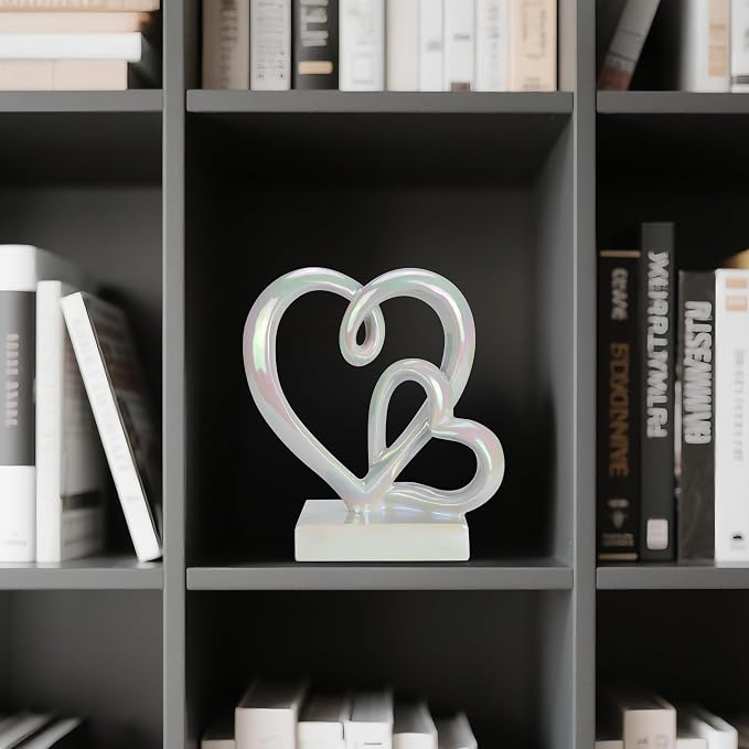 Wedding Anniversary Couples Gifts-Two Hearts Decor Statue,1st to 50th for Her/Him,Engagement Present, Shimmering Love Symbol for Couple, Romantic Home Accent
