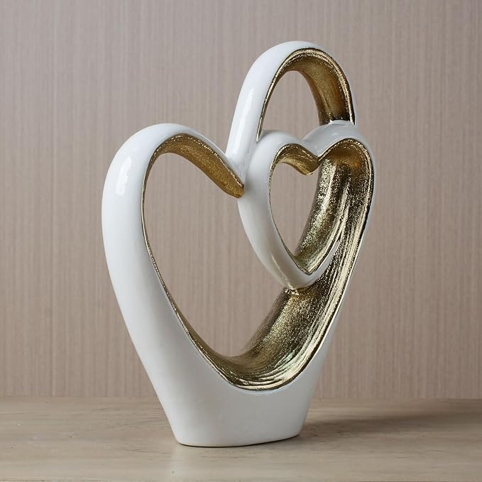 HAUCOZE Heart Statue Figurine Modern Art Sculpture Romantic Home Decor Ceramic Ornament Gift for Living Dining Room Bedroom 12 Inch