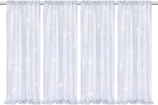B-COOL 4 Panels Laser Silver Sequin Backdrop Curtains 2ftx8ft Disco Party Backdrop Fabric for Party Birthday Ceremony Backgroumd Decorations