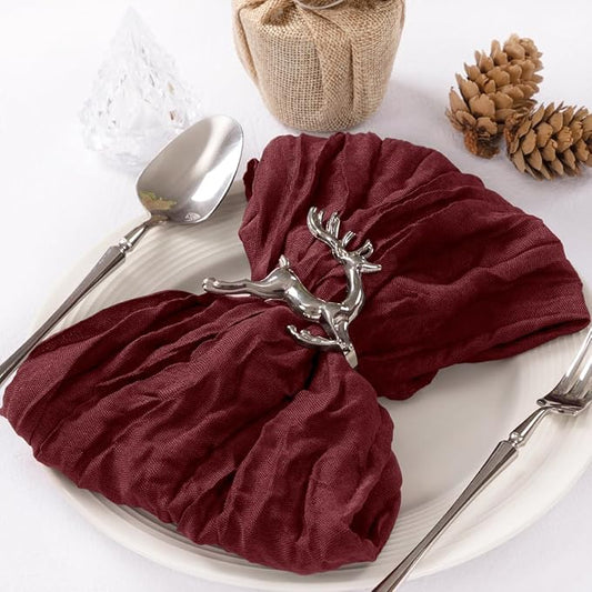 MLMC 24 Pack Cheesecloth Napkins Wedding Napkins 21"x21" Boho Reusable Napkins in Bulk for Wedding Bridal Baby Shower Events Table Decor Burgundy