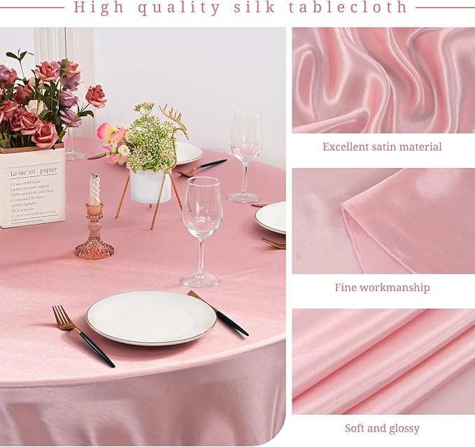 12 Pack Rose Gold Satin Tablecloth, 120 Inch Round Silky Satin Table Cloth, Bright Silk Tablecloth Smooth Fabric TableCovers Overlay Silky Tables Decoration for Wedding Party Banquet Birthday