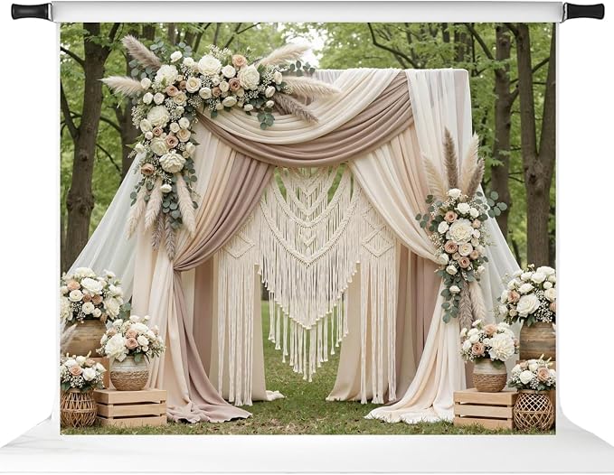 Kate Spring Backdrops Boho Outdoor Photography Backdrop Wedding Photo Booth, 10x8ft