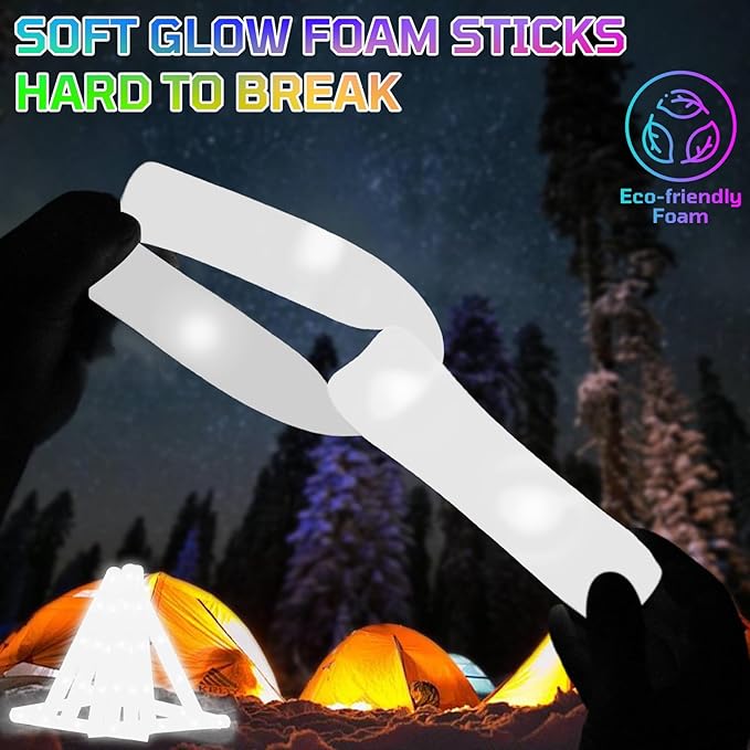 Foam Glow Sticks Bulk, 40 Pack White Light Up Foam Sticks 3 Modes Flashing, Glow Party Supplies for Valentine's Day, Wedding,Raves, Carnival, Concert, 4th of July, Halloween, Christmas,